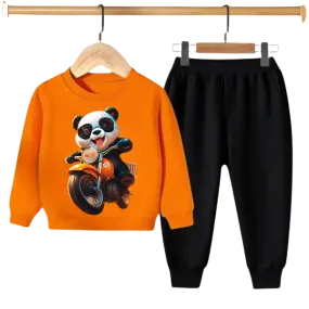 PANDA RIDE ON BIKE PRINTED SWEATSHIRT SET