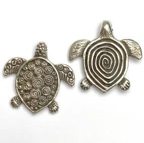 Pewter Turtle Pendant/Charm, Double-Sided, from Greece, 1-1/4" / 30mm   #L230