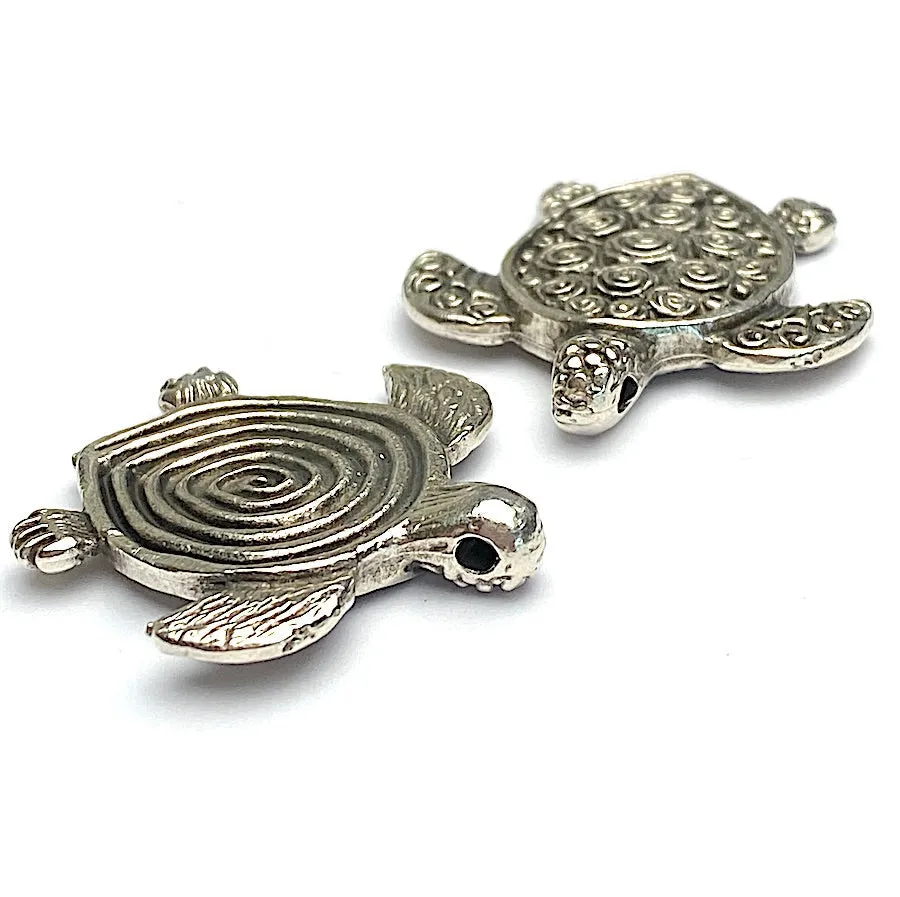 Pewter Turtle Pendant/Charm, Double-Sided, from Greece, 1-1/4" / 30mm   #L230