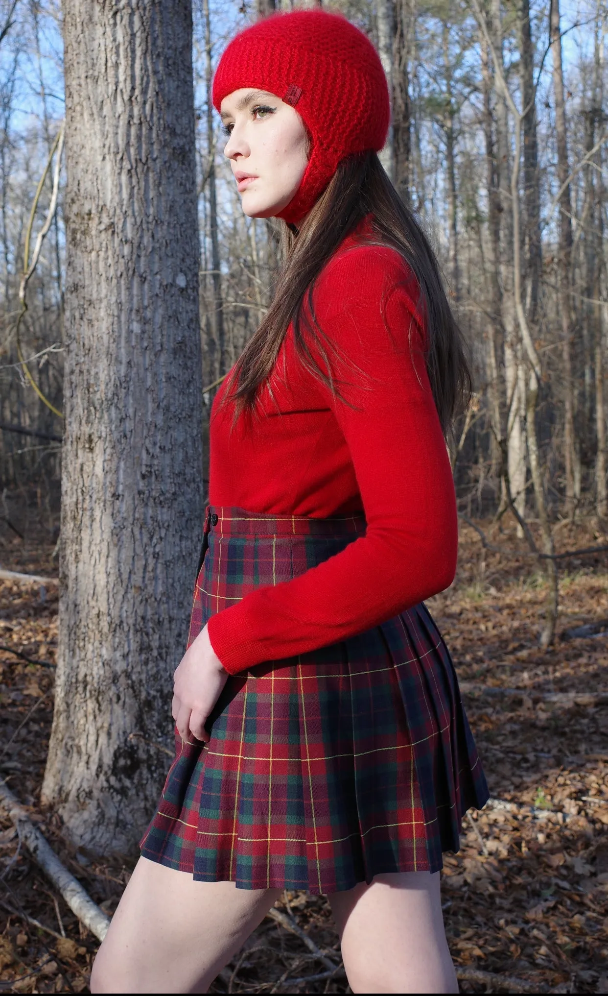 Plaid Pleated Schoolgirl Skirt (Red)