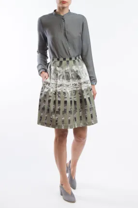 Pleated Skirt  Green Grey Ice  Print