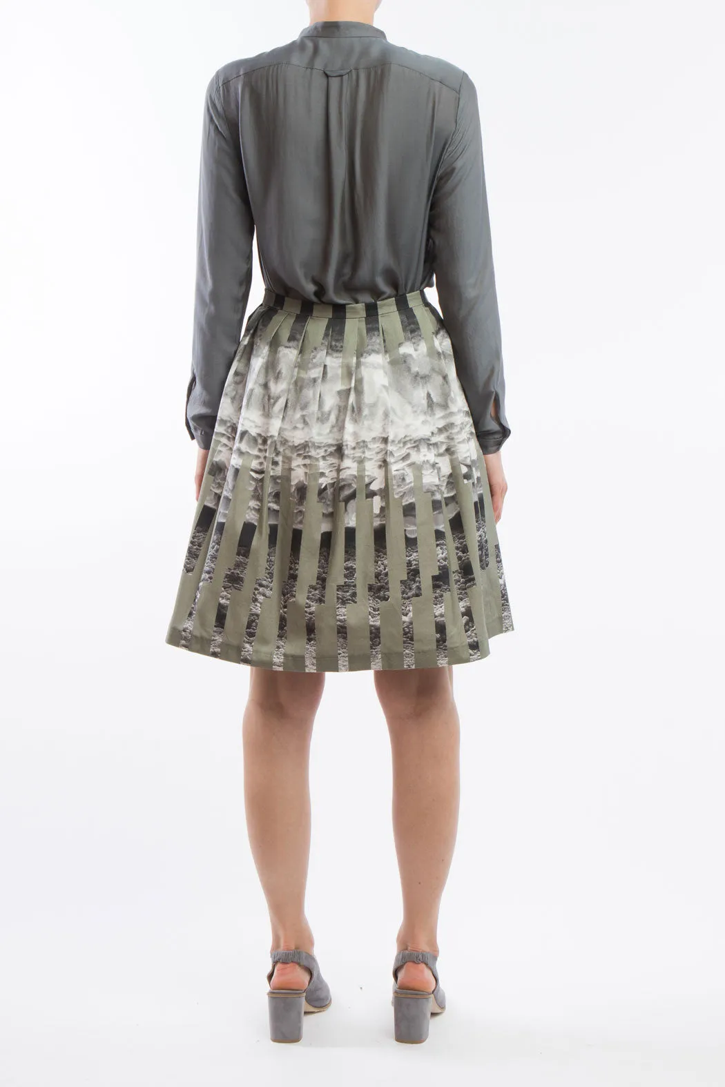 Pleated Skirt  Green Grey Ice  Print