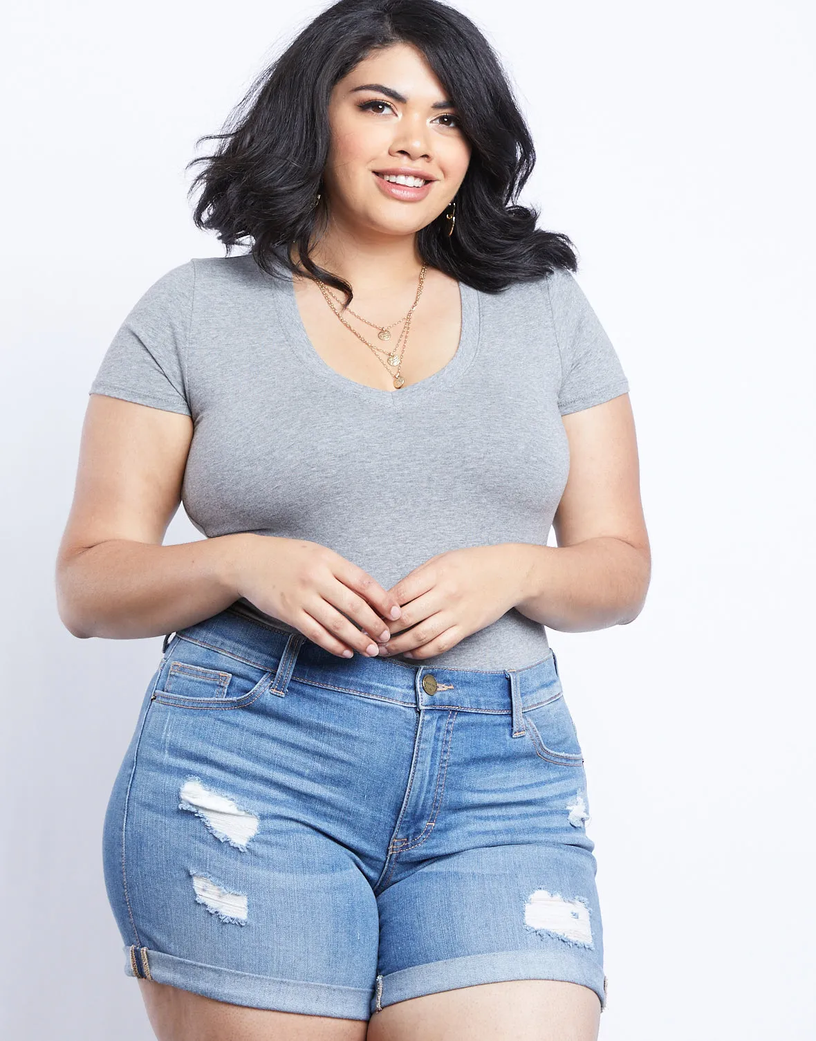 Plus Size Everyday Basic V-neck Tee Bodysuit