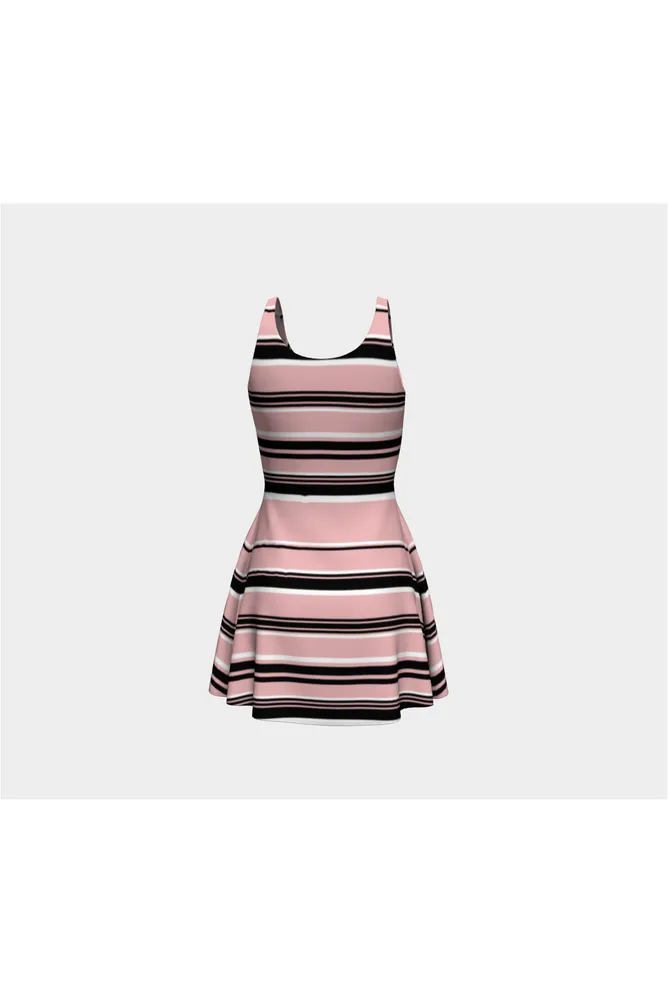 Pressed Rose & Black and White Stripes Flare Dress