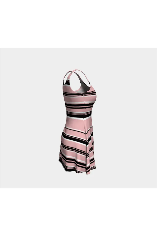 Pressed Rose & Black and White Stripes Flare Dress