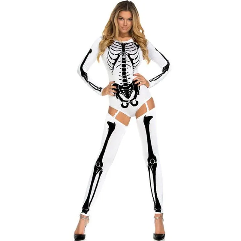 Red Skeleton Print Halloween Cosplay Costume Skull Zombie Uniform