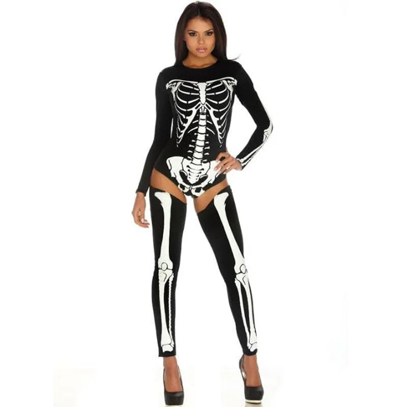 Red Skeleton Print Halloween Cosplay Costume Skull Zombie Uniform