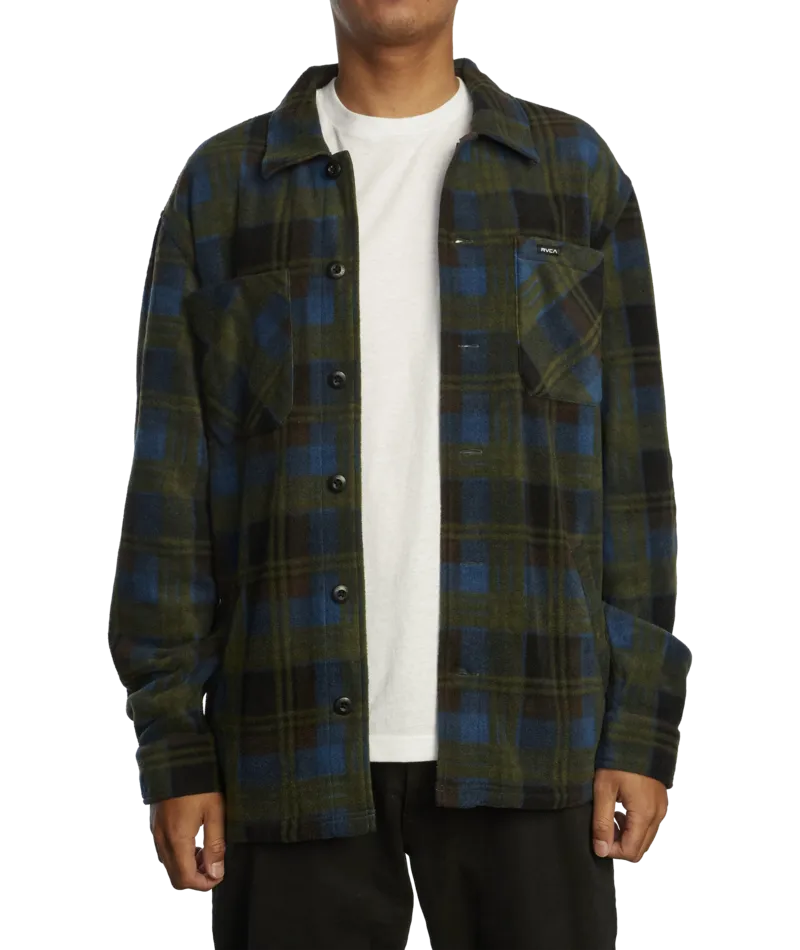 RVCA Yukon Hi Pile Fleece L/S Shirt-Hunter Green