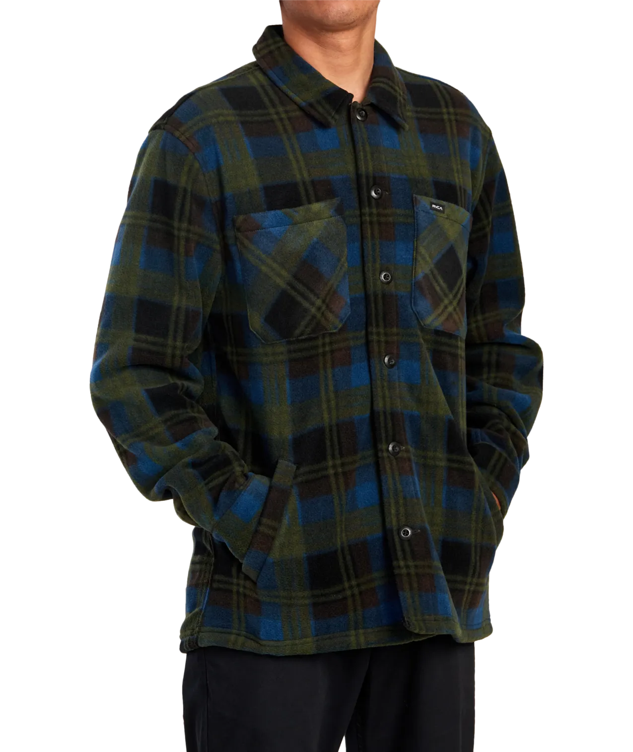 RVCA Yukon Hi Pile Fleece L/S Shirt-Hunter Green