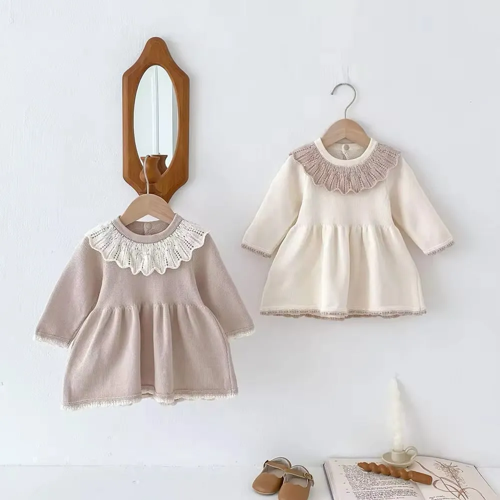 Scalloped Knit Dress - Cream