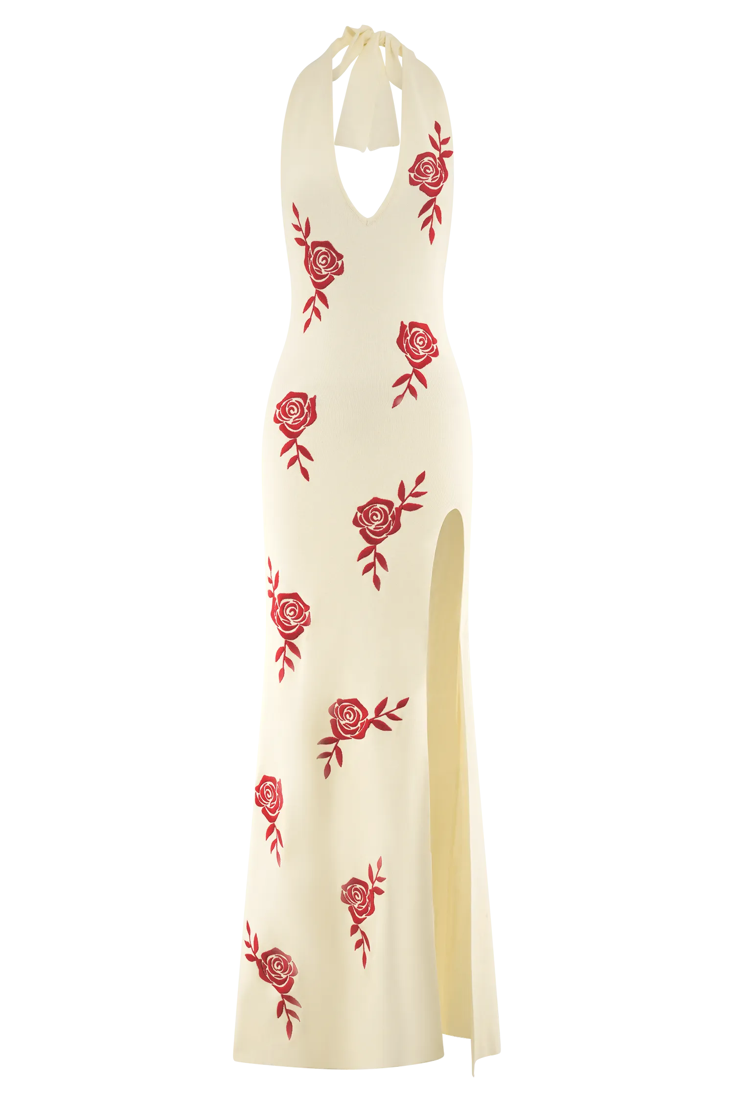 Shiloh Rose Knit Halter Maxi Dress - Ivory