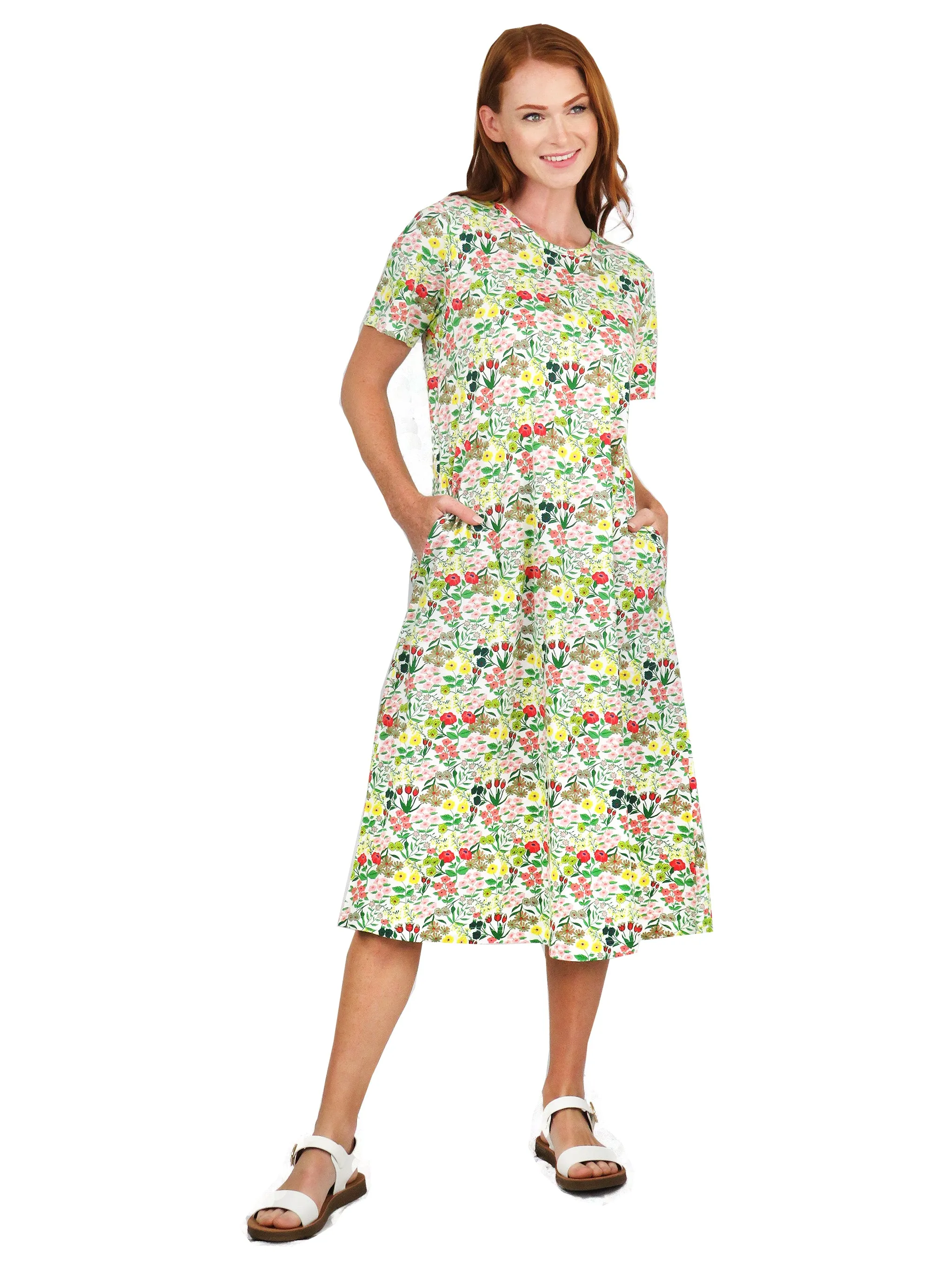 Short Sleeve Cotton Jersey Printed A-line Dress