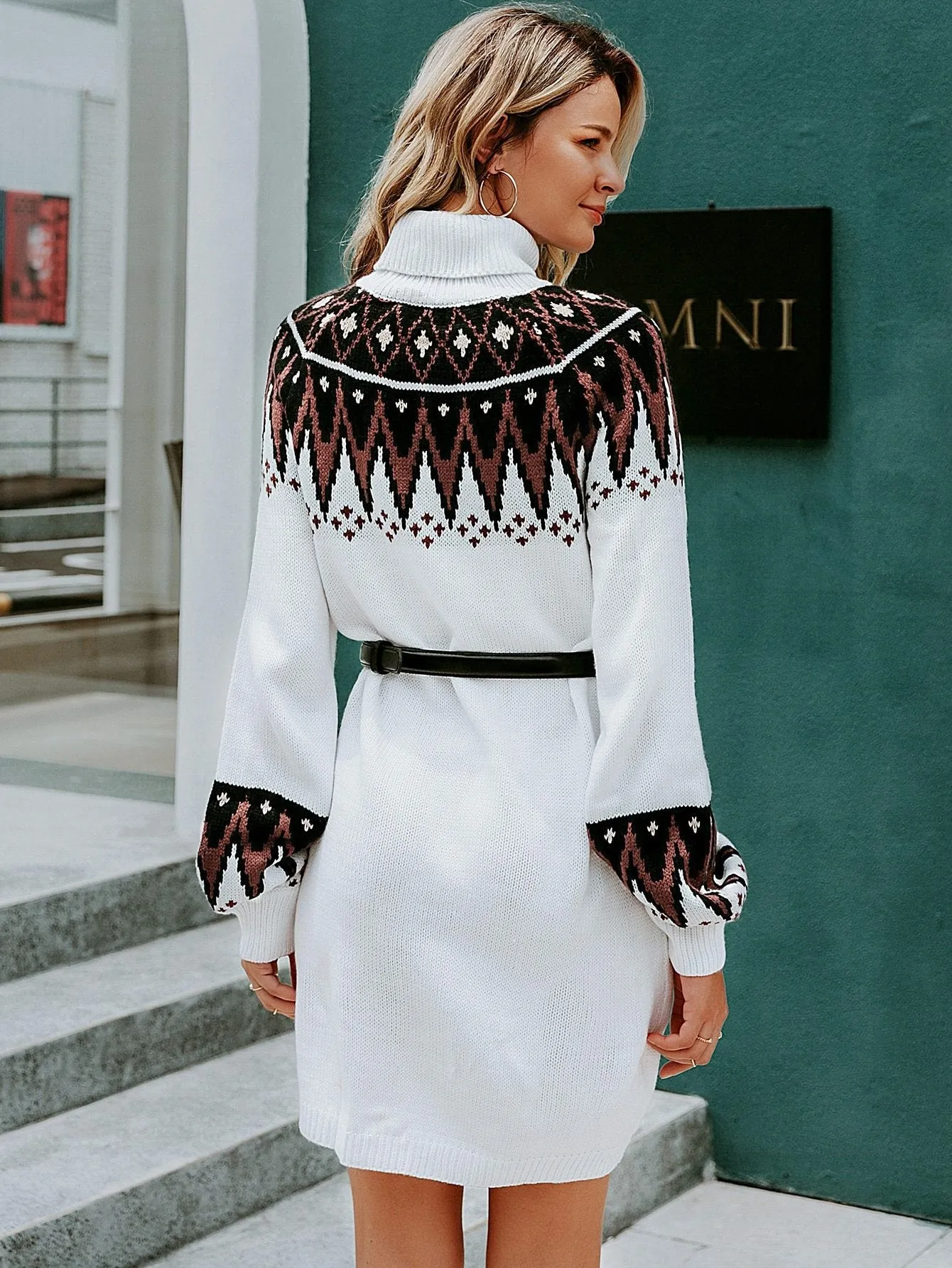 Simplee Tribal Turtle Neck Jumper Dress Without Belt