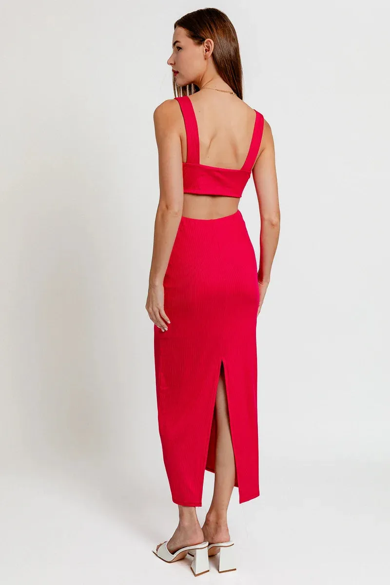 Sleeveless Open Back Bodycon Back Slit Maxi Dress