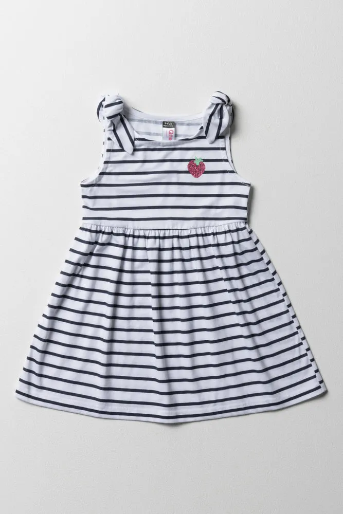 Stripe Knit Dress With Bows Navy And White