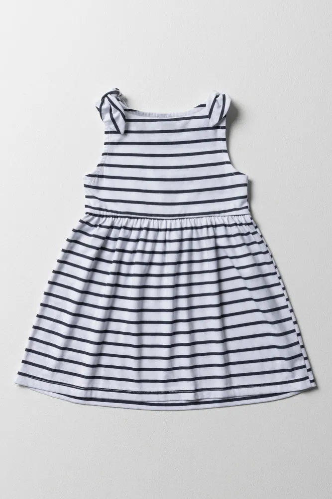 Stripe Knit Dress With Bows Navy And White