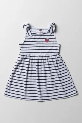 Stripe Knit Dress With Bows Navy And White