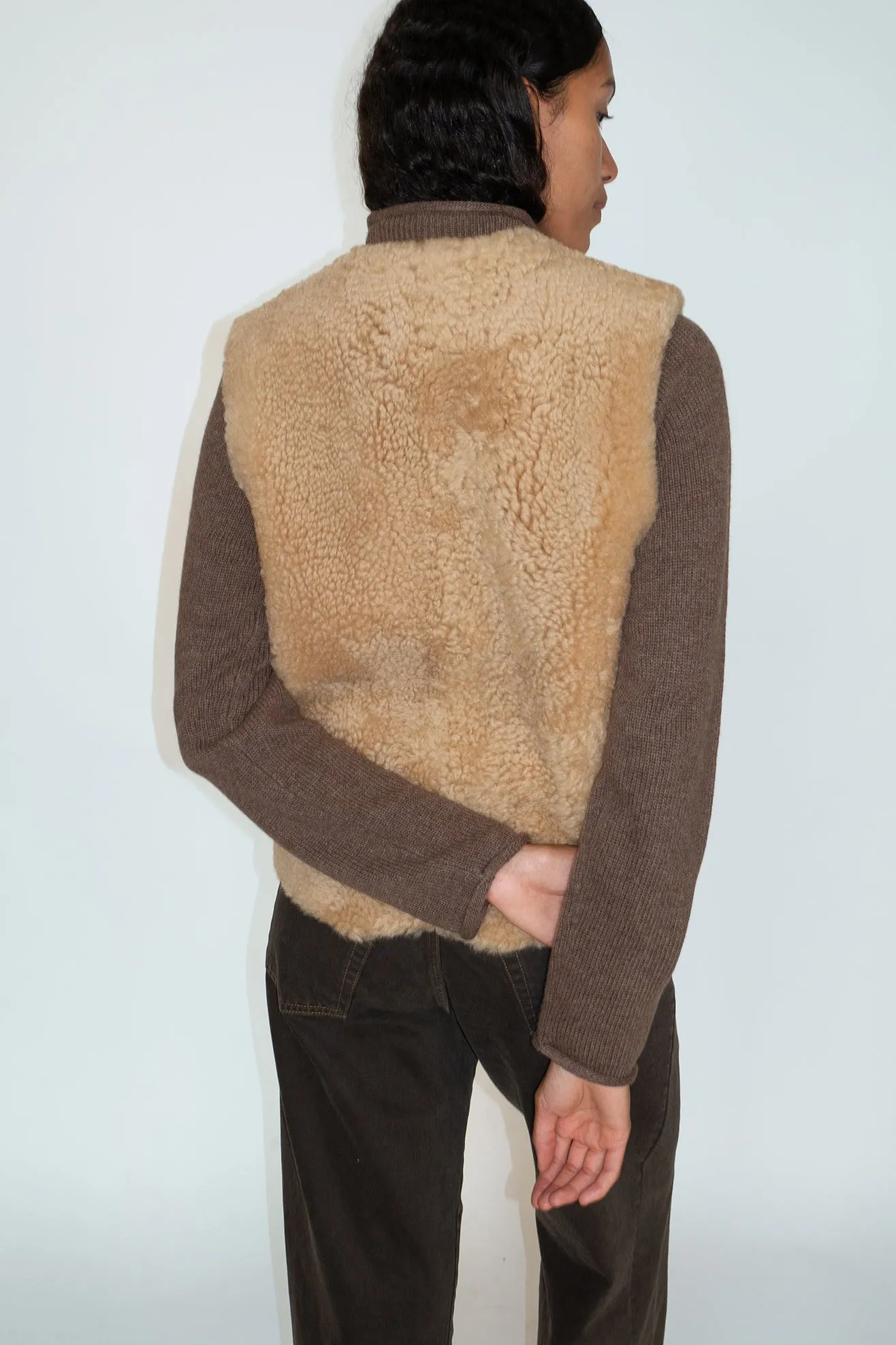 SUNFLOWER, Shearling Vest, Beige