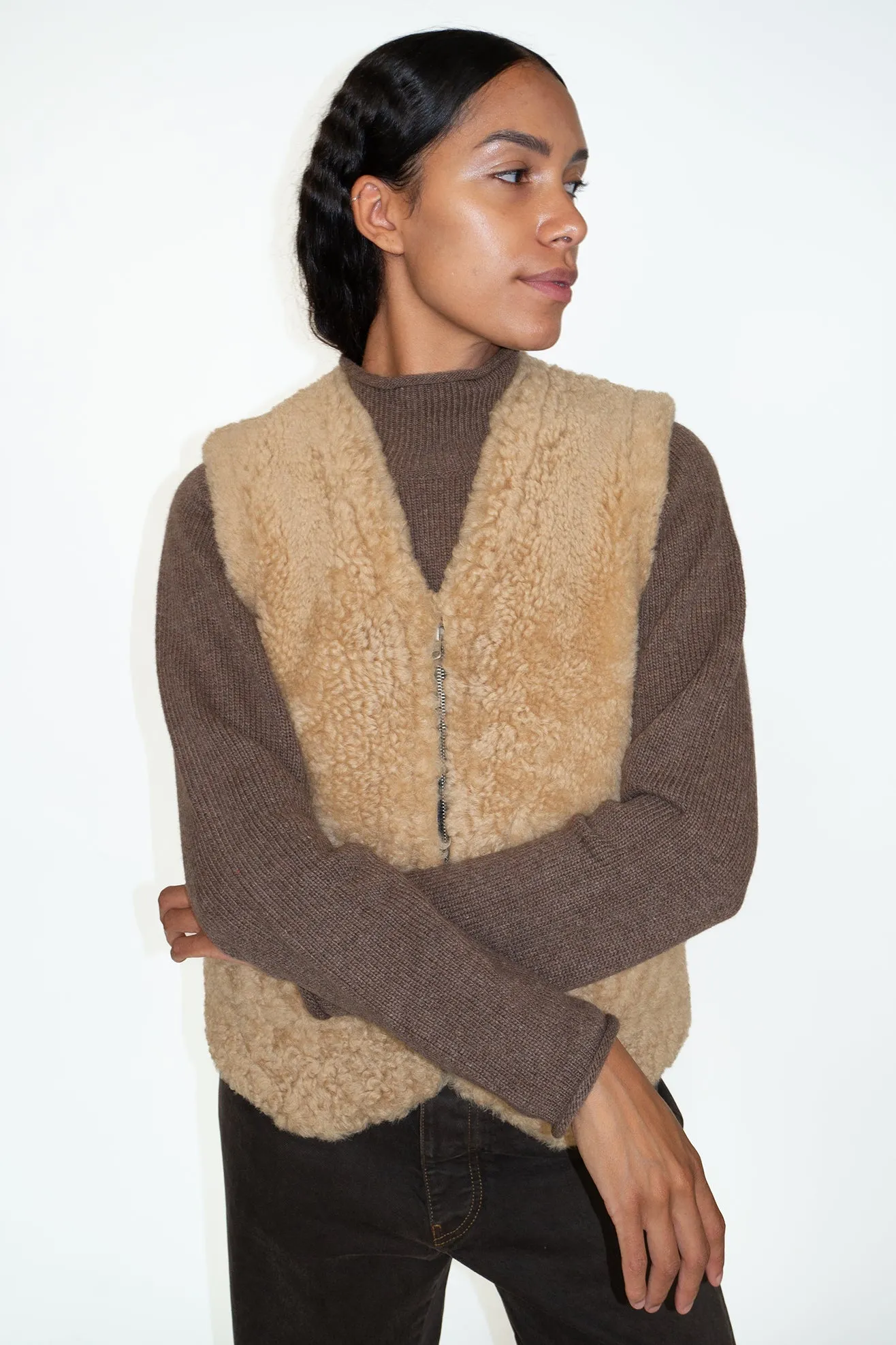 SUNFLOWER, Shearling Vest, Beige