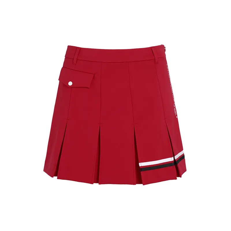 SVG Golf  Women's Red Striped Printed Pleated Skort