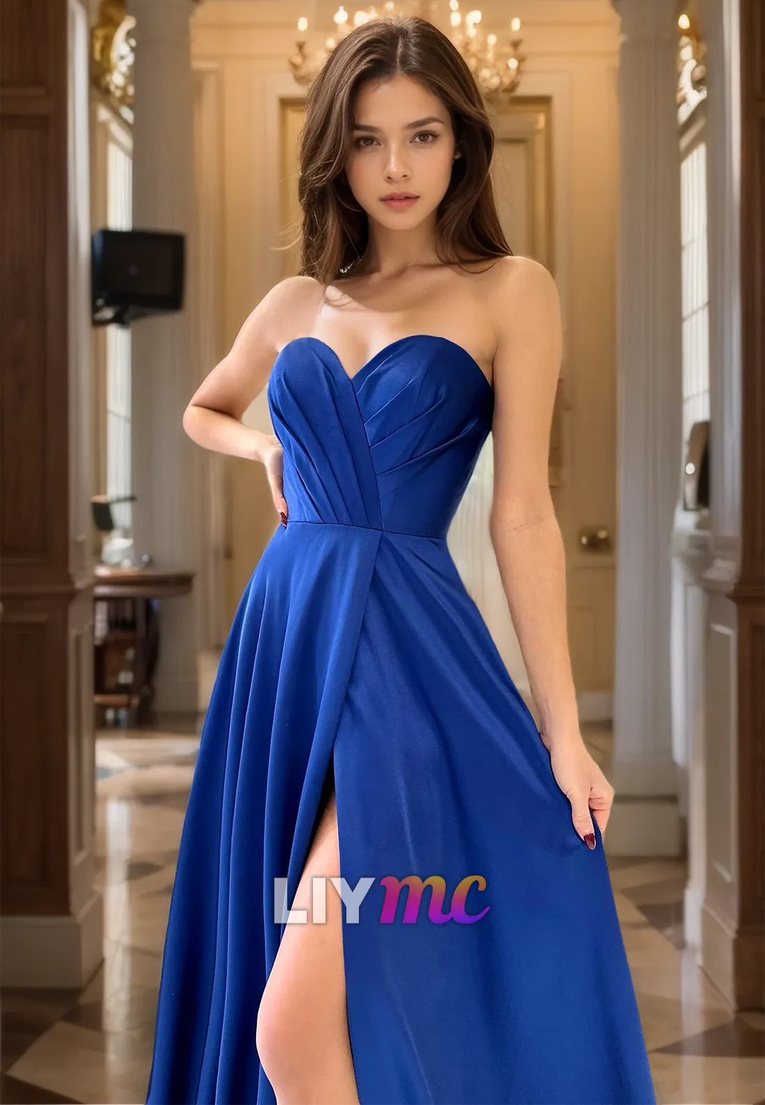 Sweetheart Strapless Slee Pleated A-Line Prom Dress