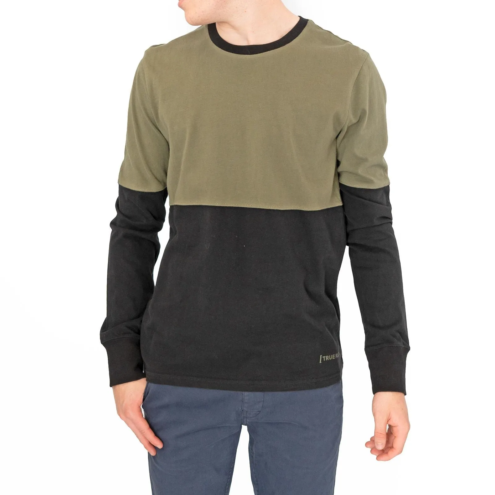 True Religion Men Black Green Colour Block Long Sleeve Tops