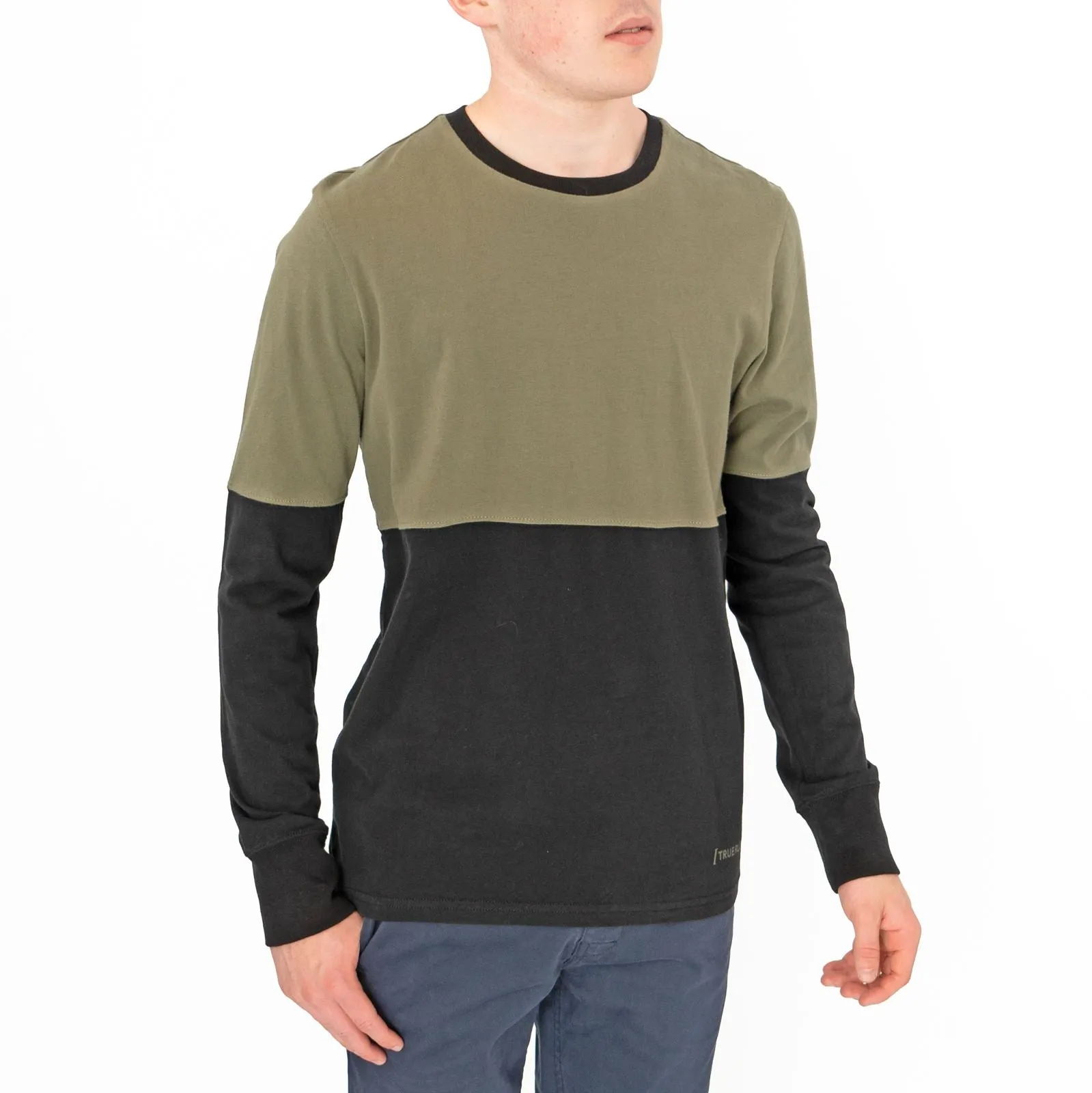 True Religion Men Black Green Colour Block Long Sleeve Tops