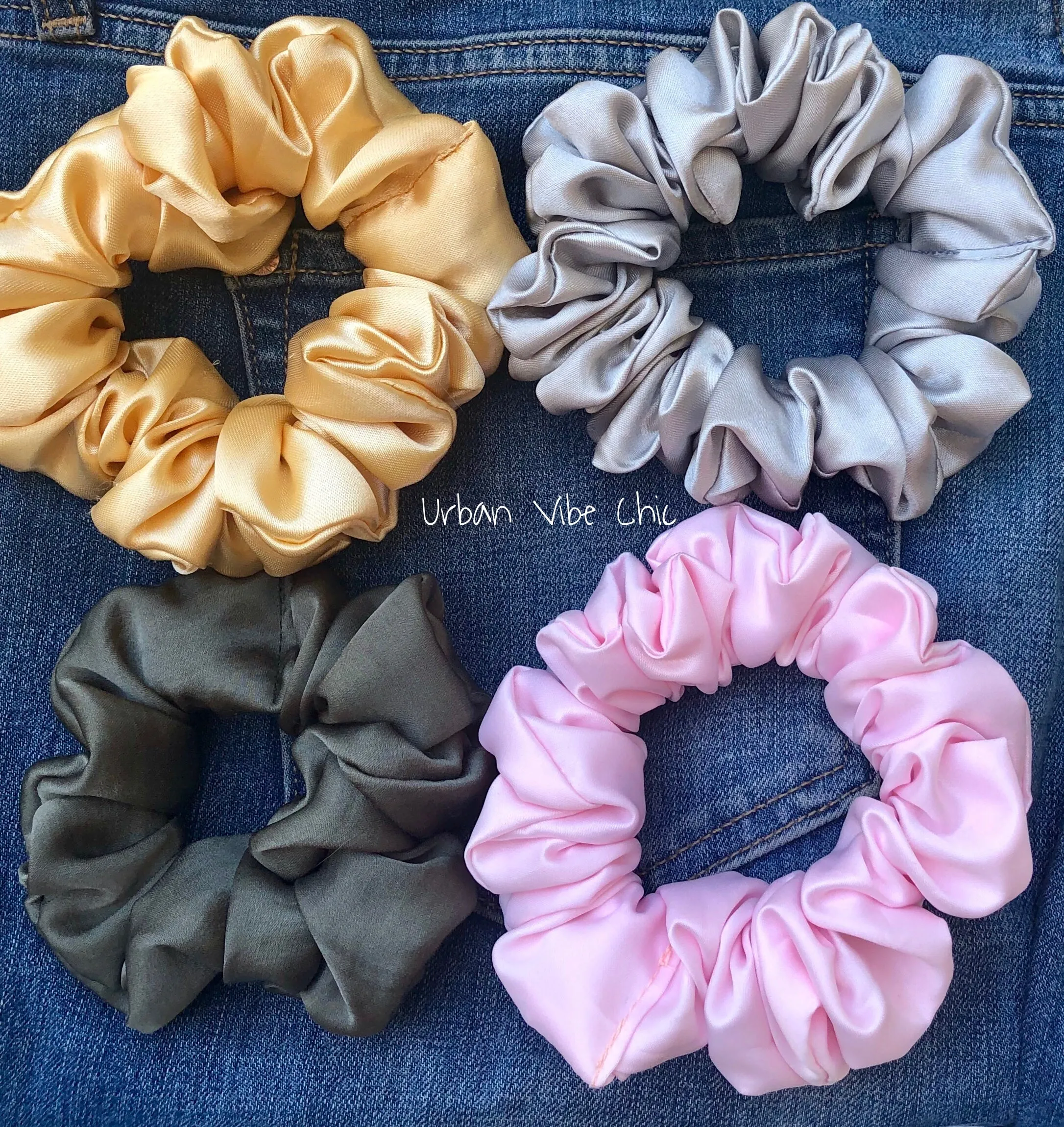 Unique Hair Satin Scrunchies - Grey Satin