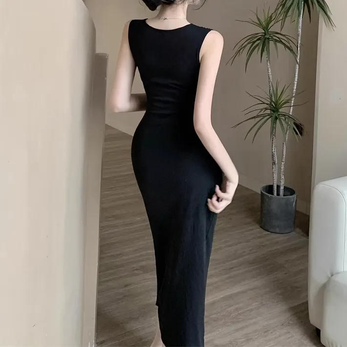 V-Neck Hollow Sleeveless Party Black Dress