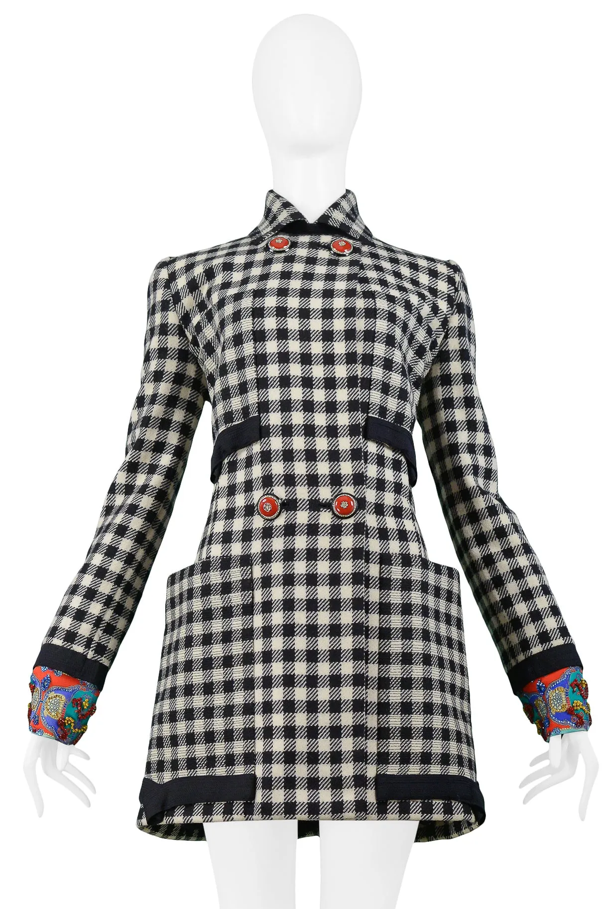 VERSACE BLACK & WHITE CHECK BEADED COAT 1990-91