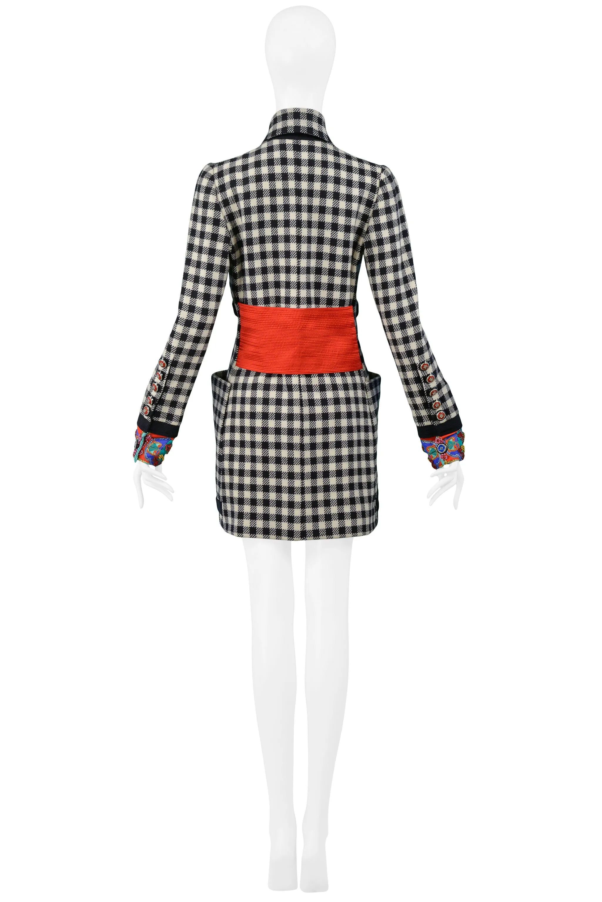 VERSACE BLACK & WHITE CHECK BEADED COAT 1990-91