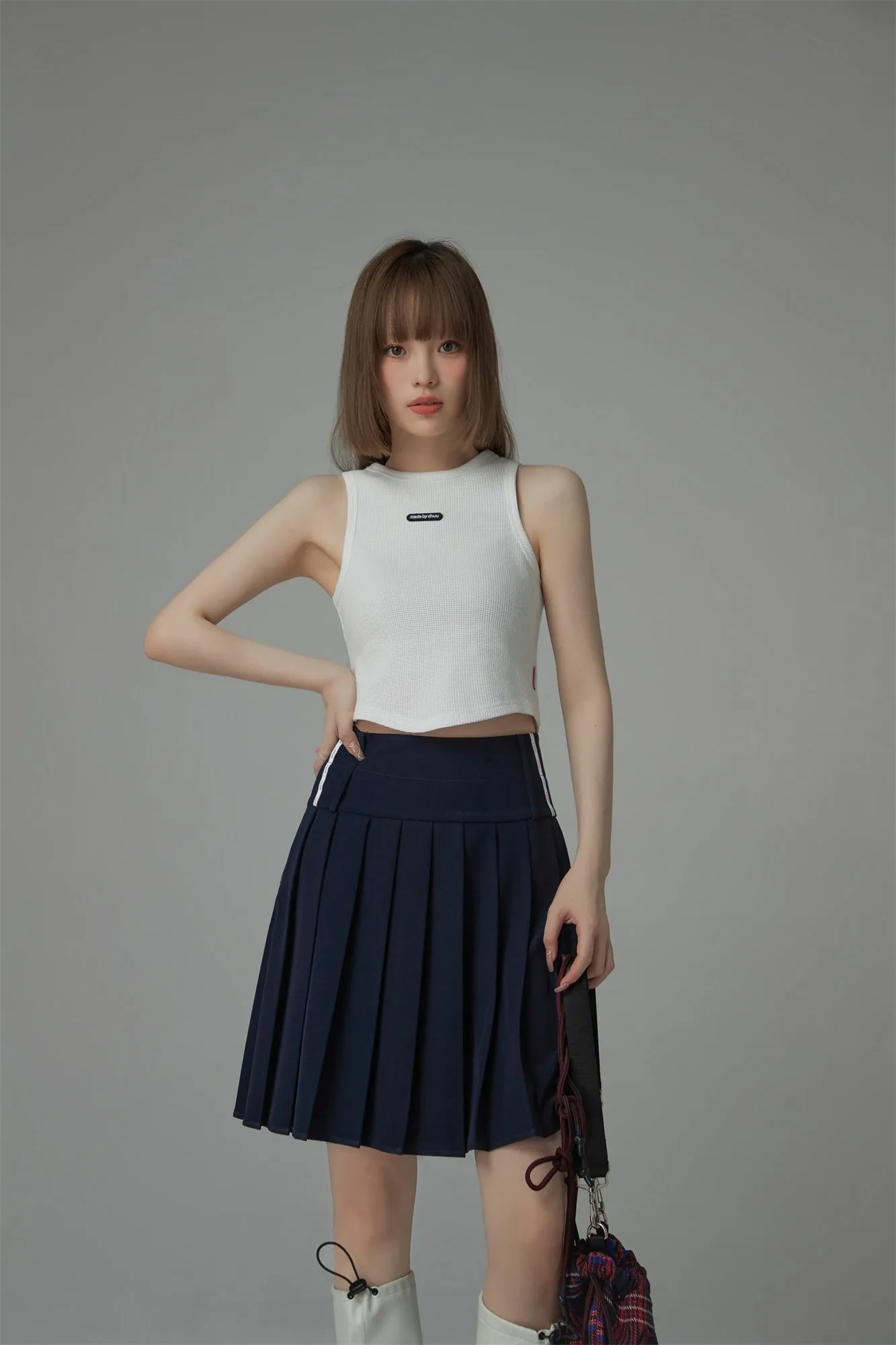 Wide Band Pleated Skirt