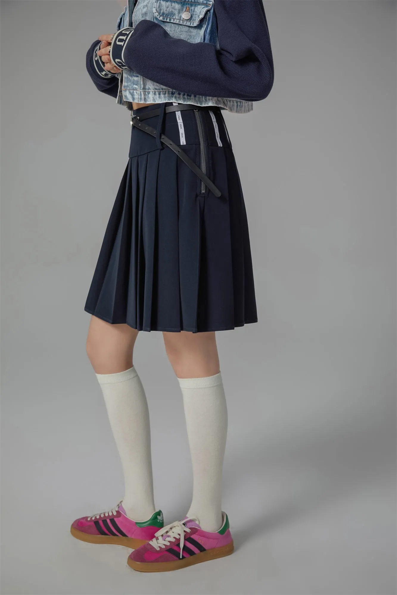 Wide Band Pleated Skirt