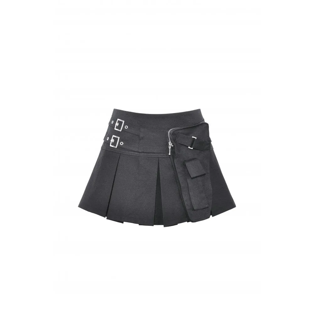 Women's Punk Big-pocket Buckle Pleated Skirt