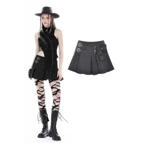 Women's Punk Big-pocket Buckle Pleated Skirt