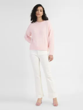 Women's Solid Crew Neck Sweater Pink