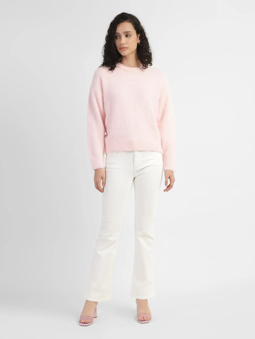 Women's Solid Crew Neck Sweater Pink